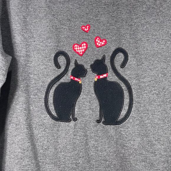 Vintage 90s Y2k Gray Red Gingham Collared Black Cats Hearts Novelty Sweatshirt M - Picture 3 of 7